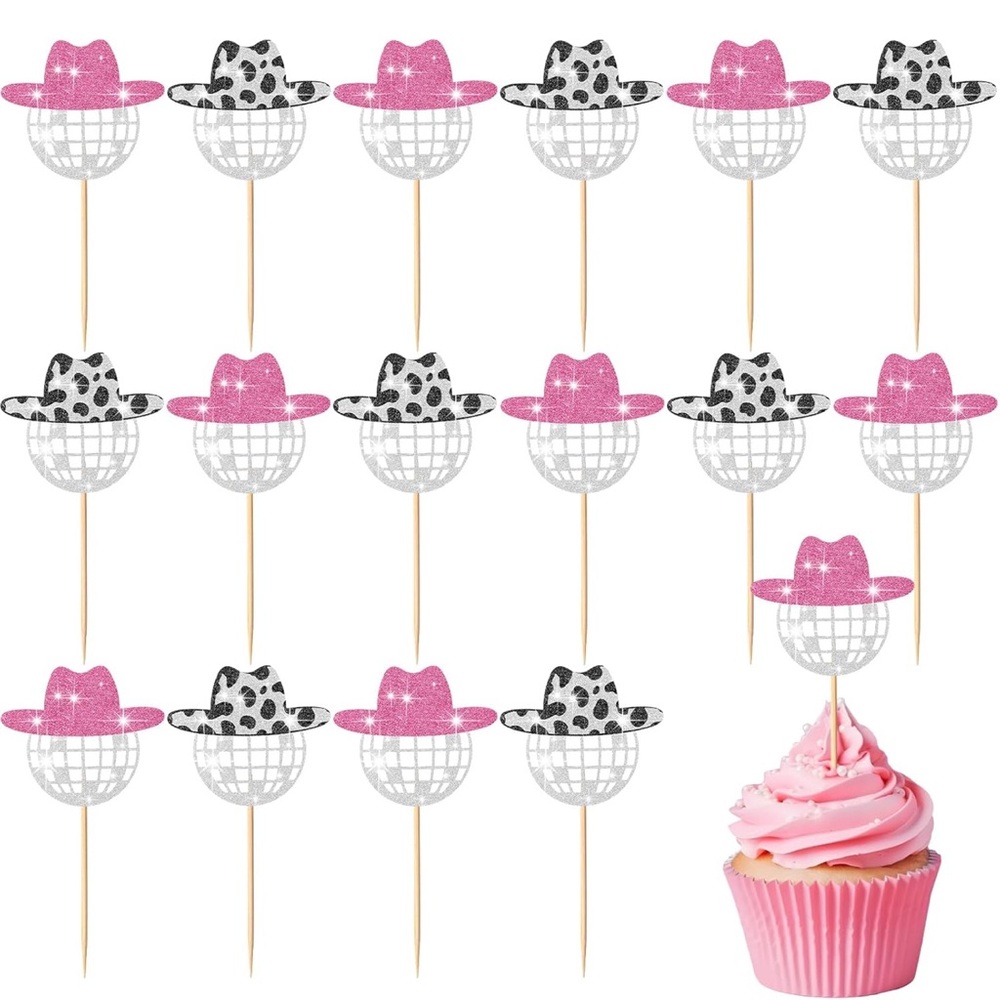 Pink and Black Cowboy Hat Cupcake Toppers new in pkg
